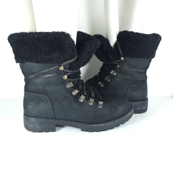 UGG Women's Fraser US7 Black Leather Lace Up Waterproof Mid Calf Shearling Boots - Picture 7 of 16